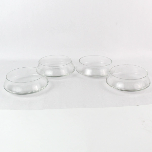 Set of 4 Clear Glass Wide Mouth Bowls 6" Diameter, Short Dessert Snack Bowls