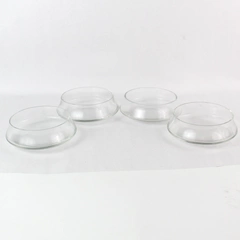 Set of 4 Clear Glass Wide Mouth Bowls 6" Diameter, Short Dessert Snack Bowls