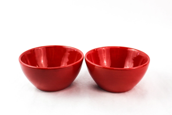 Set of 2 Red Ceramic Cereal Bowls by Blackhawk Marketing - Good Condition