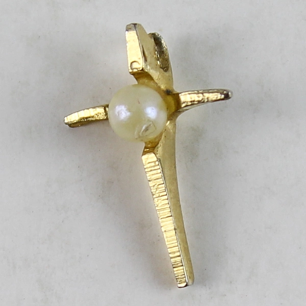 Vintage Gold Tone Cross Pendant with Faux Pearl - 3/4" Religious Jewelry