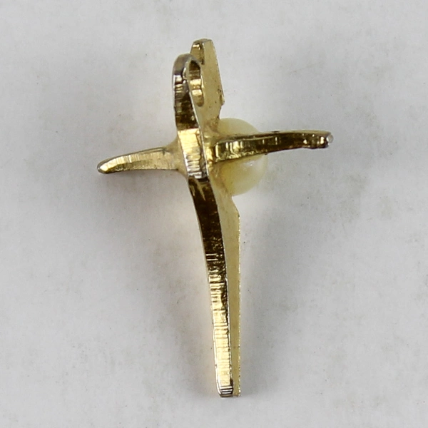 Vintage Gold Tone Cross Pendant with Faux Pearl - 3/4" Religious Jewelry