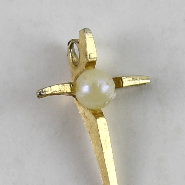 Vintage Gold Tone Cross Pendant with Faux Pearl - 3/4" Religious Jewelry