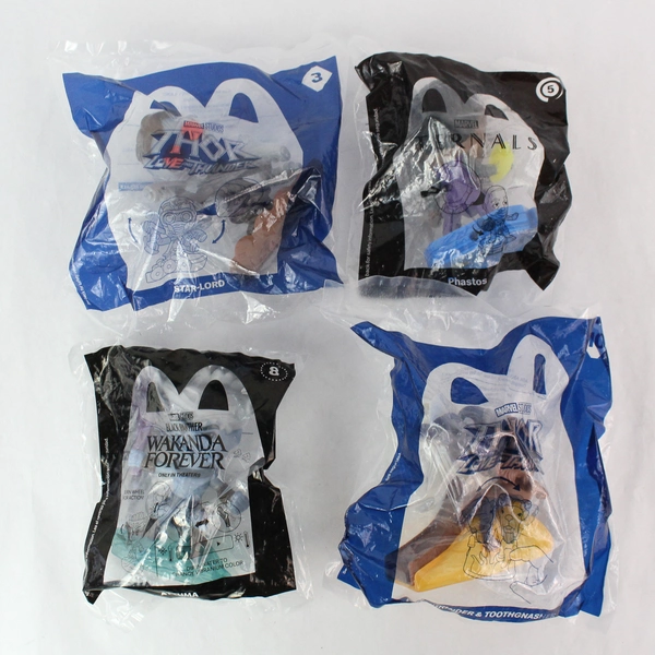 Lot of 4 Sealed Marvel Happy Meal Toys - Thor, Black Panther, Eternals