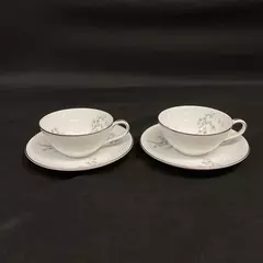 2 Vtg Noritake Pineville Cup Saucer Sets White Platinum Trim Pine Branches 5854