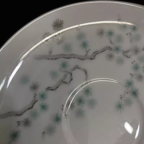 2 Vtg Noritake Pineville Cup Saucer Sets White Platinum Trim Pine Branches 5854