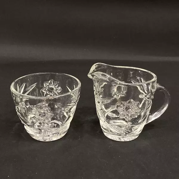 Vintage Anchor Hocking Prescut Glass Creamer & Sugar Bowl Set, Good Condition
