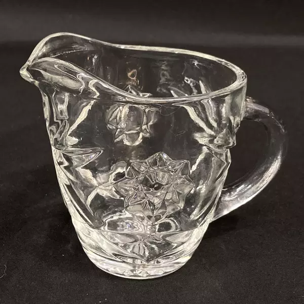 Vintage Anchor Hocking Prescut Glass Creamer & Sugar Bowl Set, Good Condition