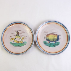 Set of 2 Colorful Hand-Painted Ceramic Plates 9.5" Made in Nove Italy