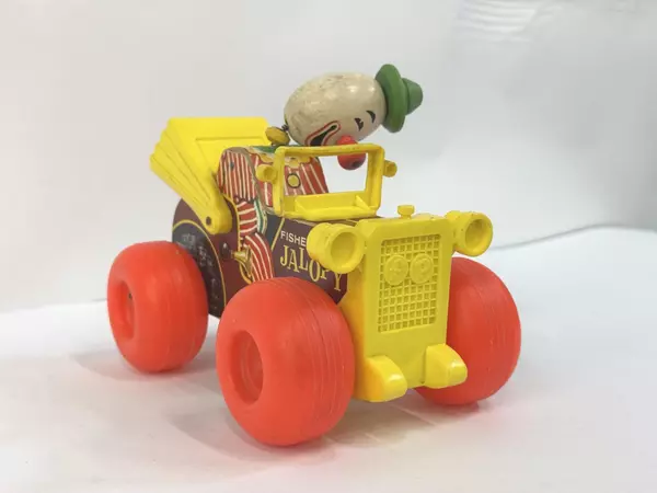 Vintage 1965 Fisher Price Jalopy Pull Toy 724 Clown Head Minor Wear