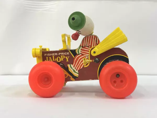 Vintage 1965 Fisher Price Jalopy Pull Toy 724 Clown Head Minor Wear