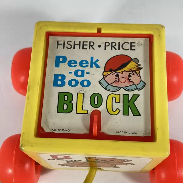 Vintage 1970 Fisher Price Peek-a-Boo Block Pull Toy ABC 760 Works