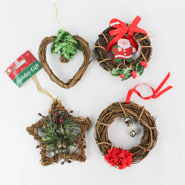 Lot of 4 Christmas Wreath Ornaments - 4" & 5" Holiday Tree Decor