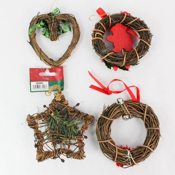 Lot of 4 Christmas Wreath Ornaments - 4" & 5" Holiday Tree Decor
