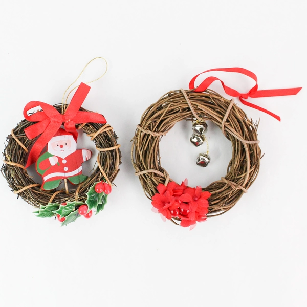 Lot of 4 Christmas Wreath Ornaments - 4" & 5" Holiday Tree Decor