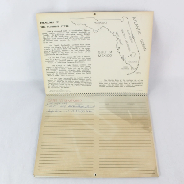 Vintage 1982 Florida Engagement Calendar Spiral Bound - Collectible Memoir