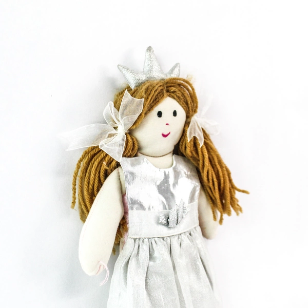 Vintage Plaid Pocket Princess Pilar Doll 11.5" with Silver Ballroom Gown