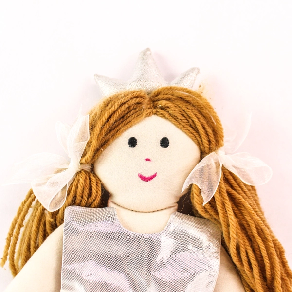 Vintage Plaid Pocket Princess Pilar Doll 11.5" with Silver Ballroom Gown