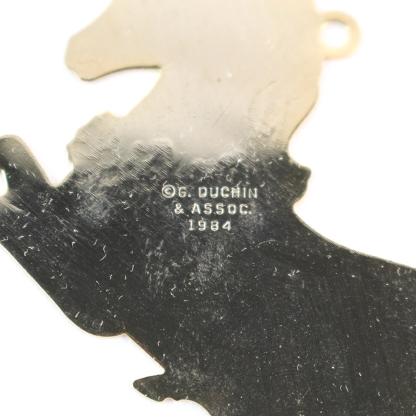 Lot of 5 Unicorn Christmas Ornaments - Brass & Linen, Engraved 1984-1991