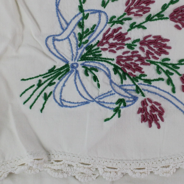 VTG Purple Flower Embroidered Queen Pillowcases - Pre-Owned, Flawed