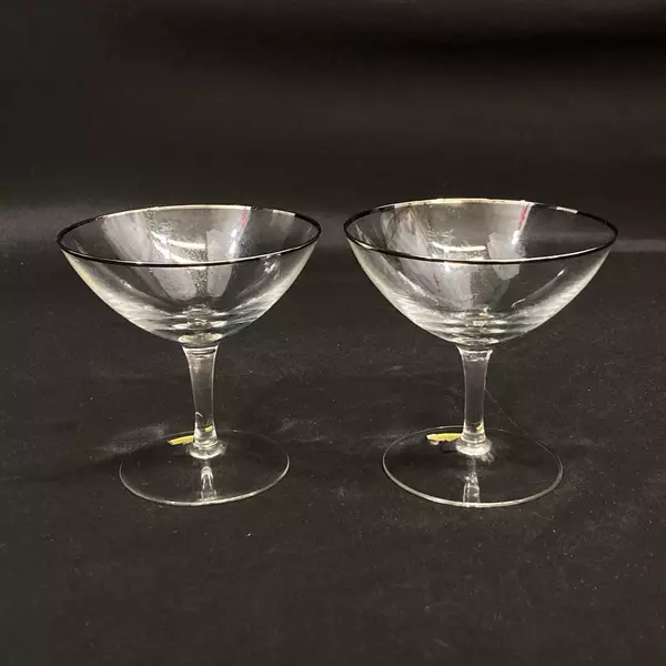 Lot of 2 Crystal Champagne Glasses with Platinum Rims - West Germany 4.5"
