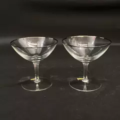 Lot of 2 Crystal Champagne Glasses with Platinum Rims - West Germany 4.5"