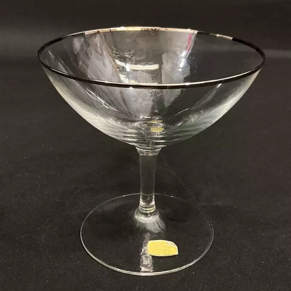 Lot of 2 Crystal Champagne Glasses with Platinum Rims - West Germany 4.5"