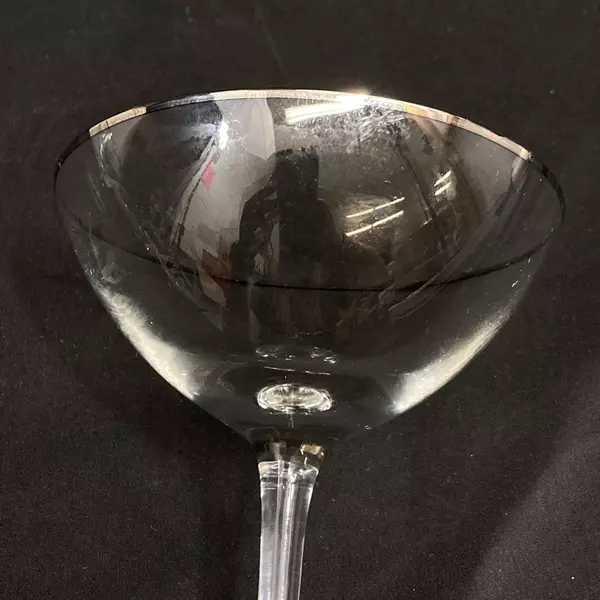 Lot of 2 Crystal Champagne Glasses with Platinum Rims - West Germany 4.5"