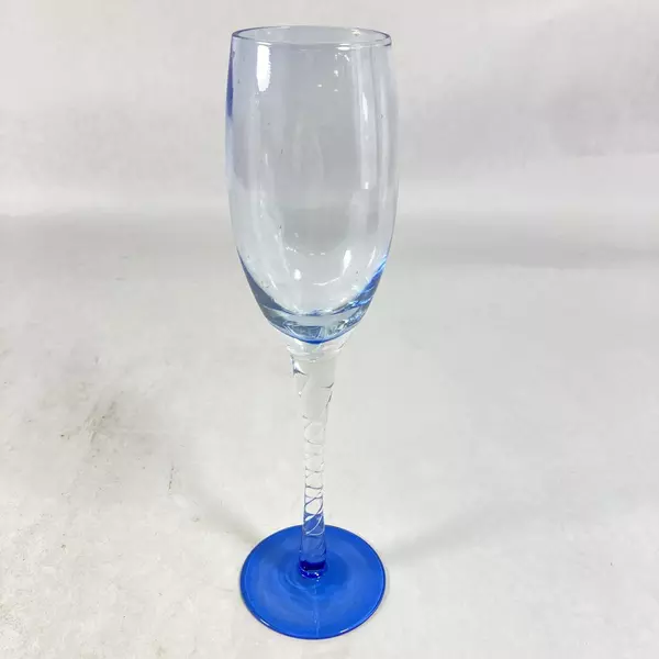 Hand Blown Blue Tinted Champagne Flute with Spiral Stem & Base, 9.25"