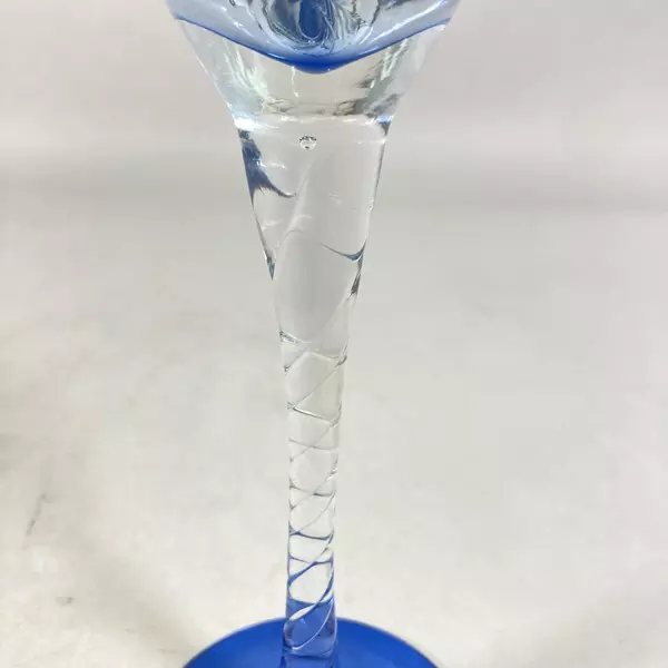 Hand Blown Blue Tinted Champagne Flute with Spiral Stem & Base, 9.25"