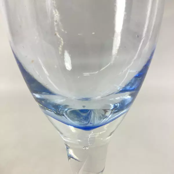 Hand Blown Blue Tinted Champagne Flute with Spiral Stem & Base, 9.25"