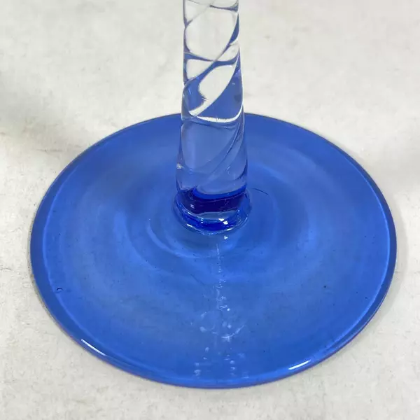 Hand Blown Blue Tinted Champagne Flute with Spiral Stem & Base, 9.25"
