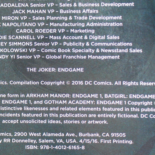 DC Comics The Joker: Endgame 2016 Softcover Graphic Novel