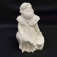 White Ceramic Santa & Reindeer Figurine 11" - Holiday Décor - Good Condition