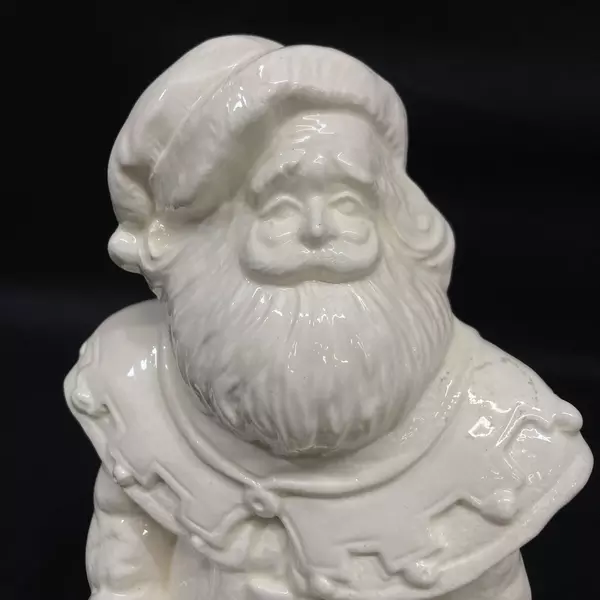 White Ceramic Santa & Reindeer Figurine 11" - Holiday Décor - Good Condition