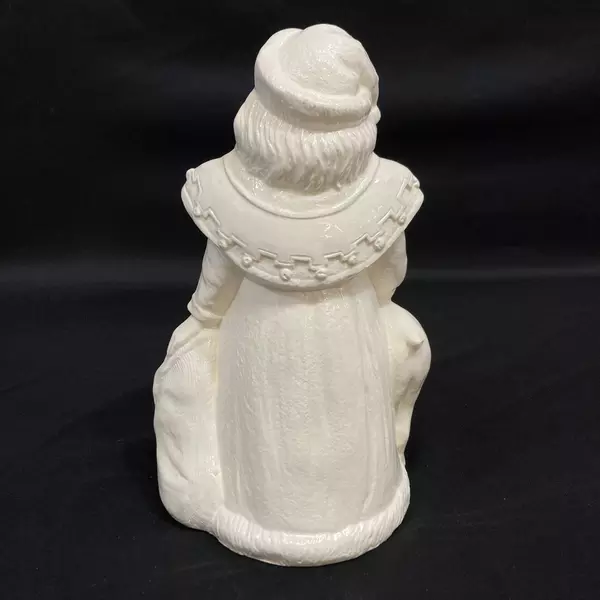 White Ceramic Santa & Reindeer Figurine 11" - Holiday Décor - Good Condition