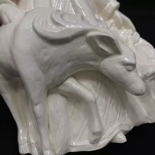 White Ceramic Santa & Reindeer Figurine 11" - Holiday Décor - Good Condition