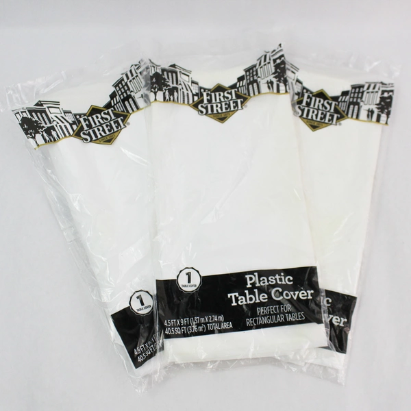 Lot of 3 First Street White Rectangle Table Covers - Reusable Plastic