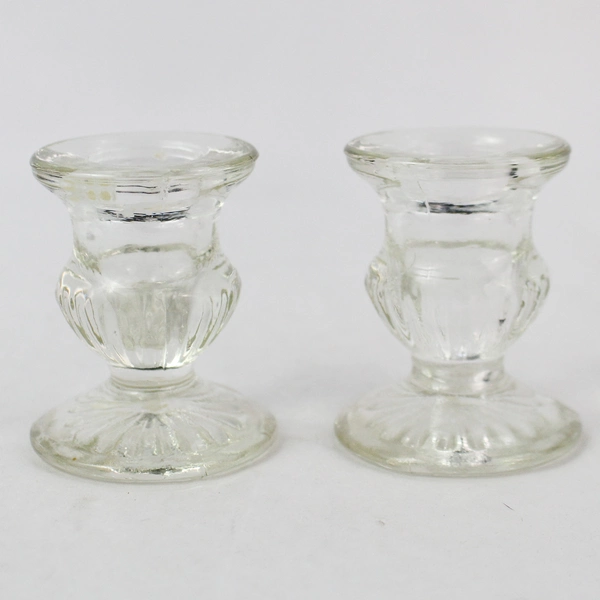 Set of 2 Clear Glass Ribbed Taper Candle Holders 2.5" - Home Decor