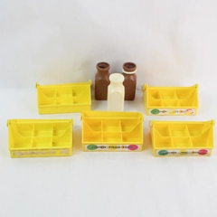 Vintage Lot of 8 Fisher Price Fun With Food Toys - Milk Bottles & Carriers