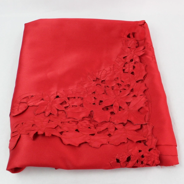 Red Holly Leaf & Flower Tablecloth 56"x117" - Festive Holiday Decor