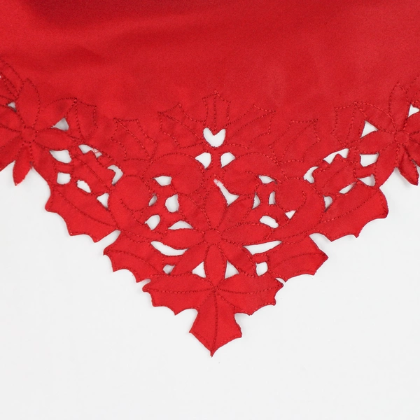 Red Holly Leaf & Flower Tablecloth 56"x117" - Festive Holiday Decor