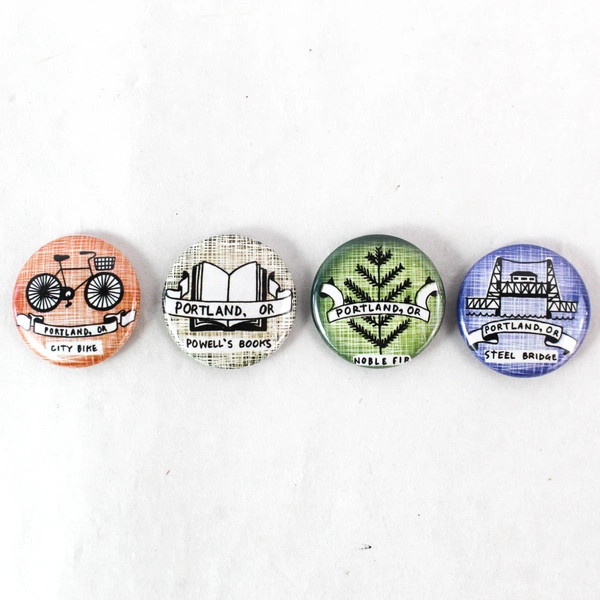 Lot of 4 Powell's Book Store Portland OR Souvenir Pin Back Buttons Pins