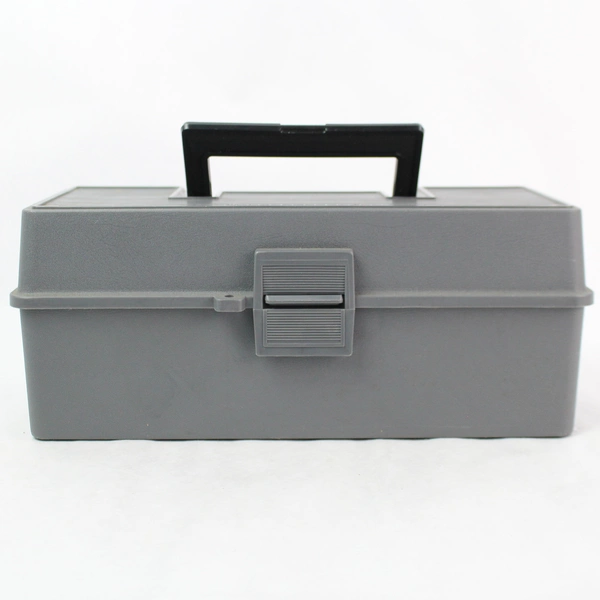 Grey Plastic Fishing Tackle Box with Handle Pre-Owned Durable