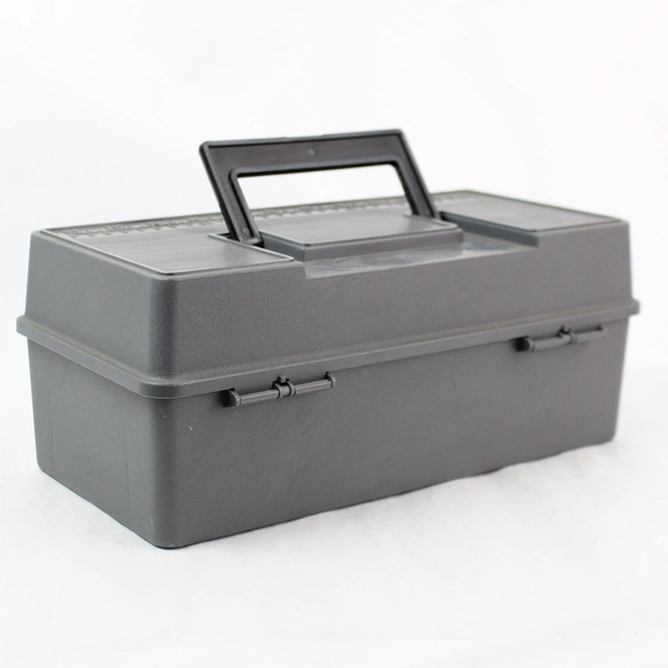 Grey Plastic Fishing Tackle Box with Handle Pre-Owned Durable