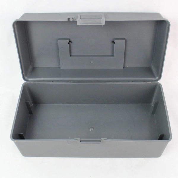 Grey Plastic Fishing Tackle Box with Handle Pre-Owned Durable