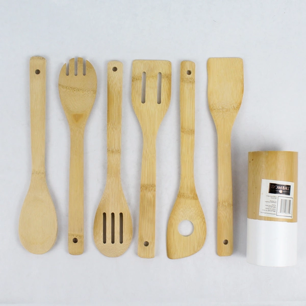 Bombay 7-Piece Bamboo Kitchen Tool Set with Holder - Pre-Owned, Eco-Friendly