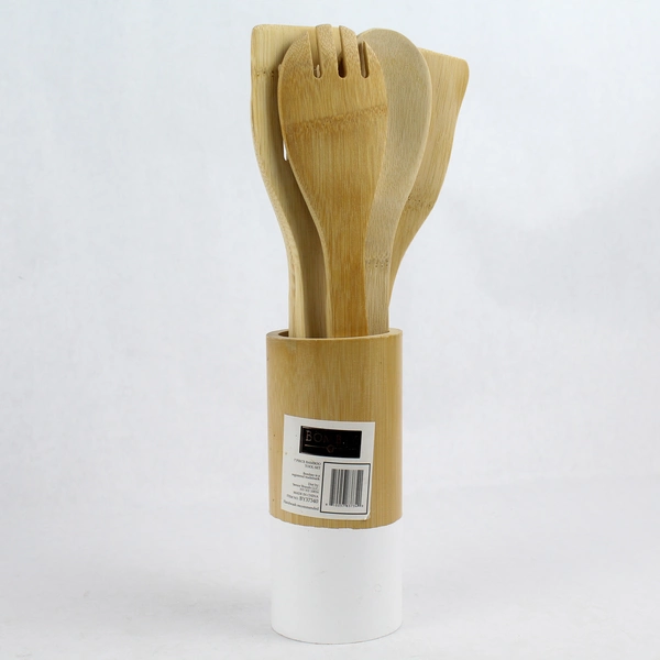 Bombay 7-Piece Bamboo Kitchen Tool Set with Holder - Pre-Owned, Eco-Friendly