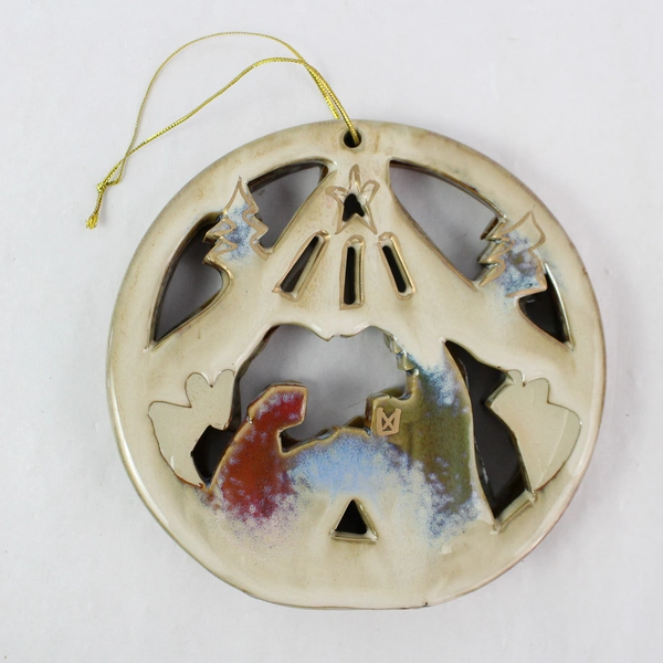 Vintage Holy Family Nativity Scene Ceramic Ornament 5.5" - Pre-Owned, Crack