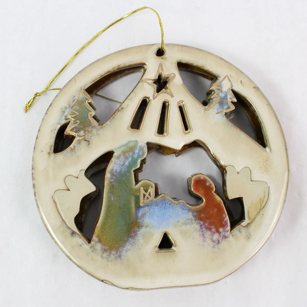 Vintage Holy Family Nativity Scene Ceramic Ornament 5.5" - Pre-Owned, Crack