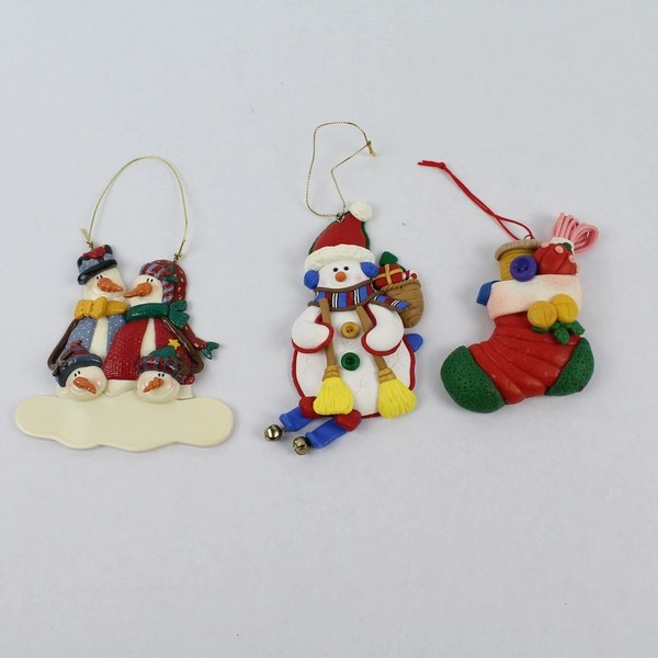 Lot of 3 Clay Christmas Tree Ornaments - Holiday Decor - Pre-owned